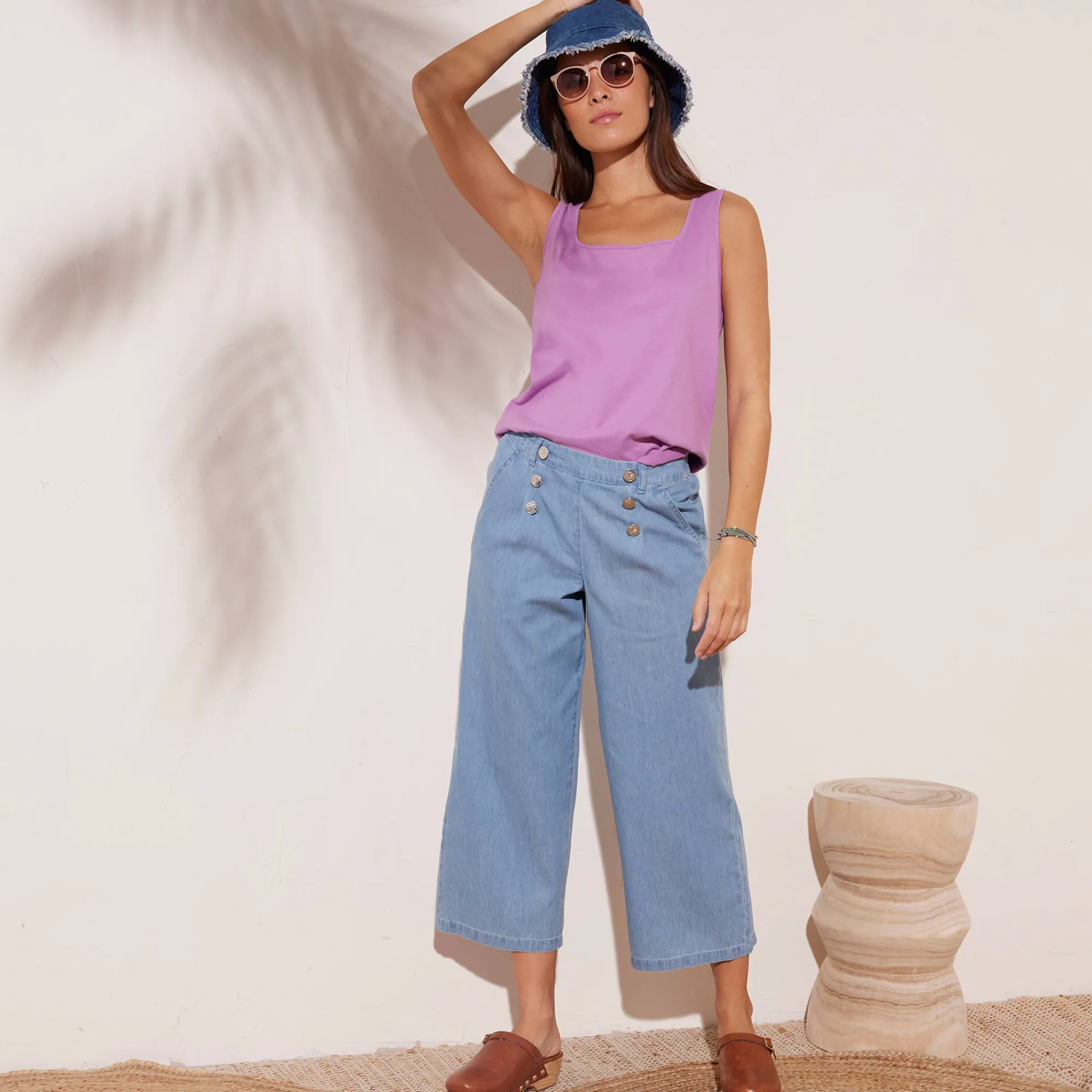 Jeans<Blancheporte Lichte jeans met knooppand bleached