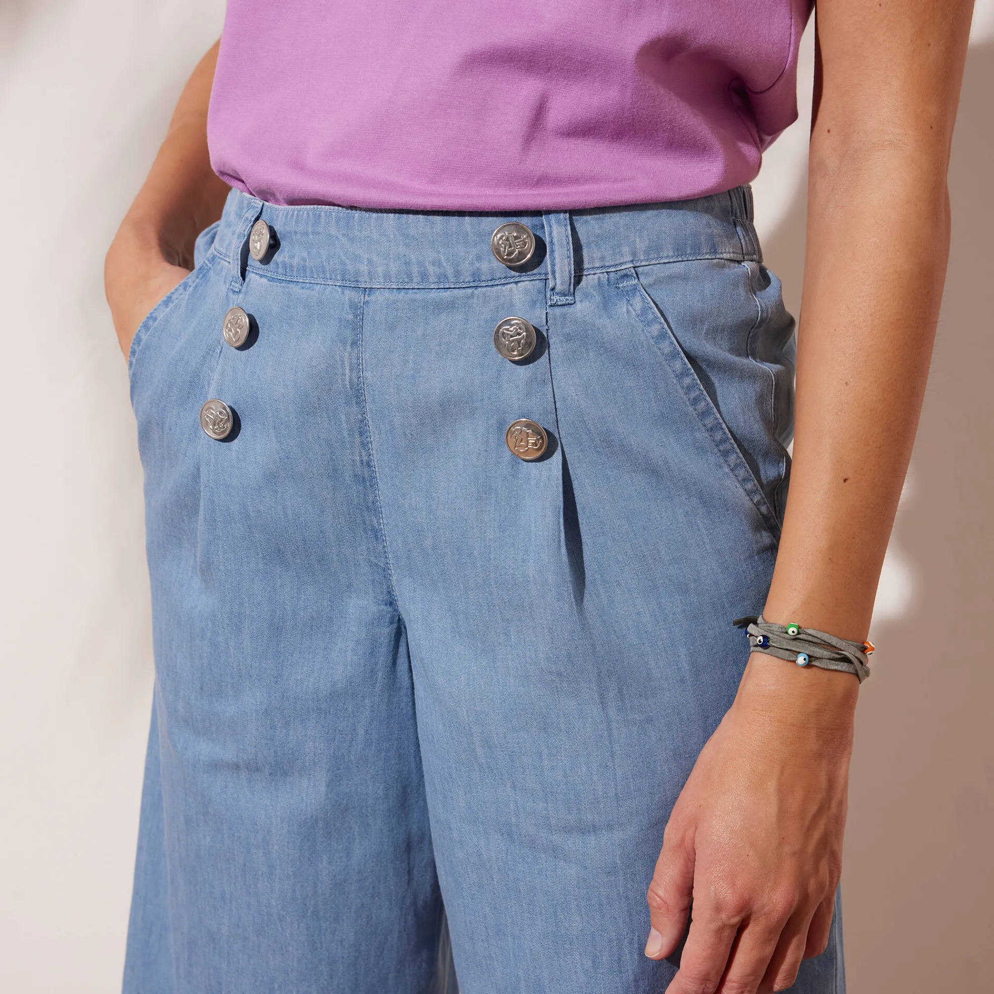 Jeans<Blancheporte Lichte jeans met knooppand bleached