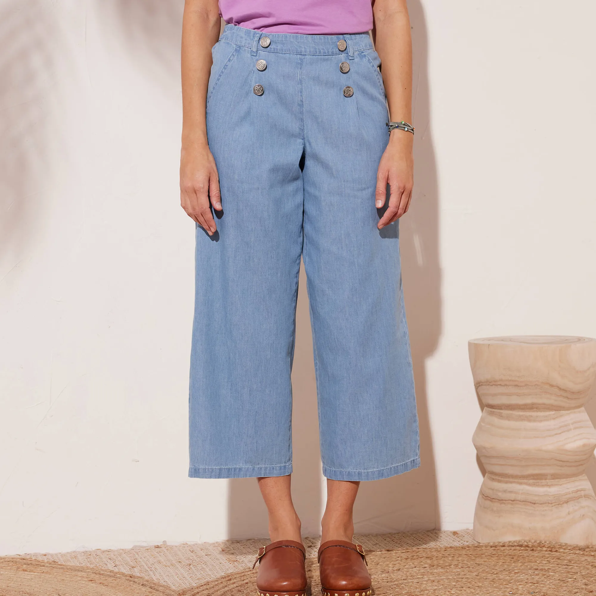 Jeans<Blancheporte Lichte jeans met knooppand bleached