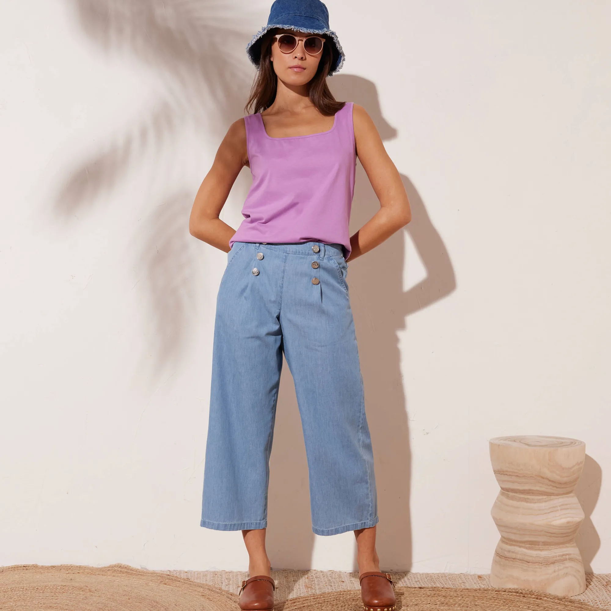 Jeans<Blancheporte Lichte jeans met knooppand bleached