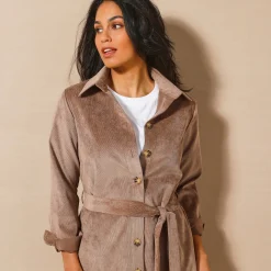 Bloes En Tuniek<Blancheporte Likethemd in velours met ceintuur taupe