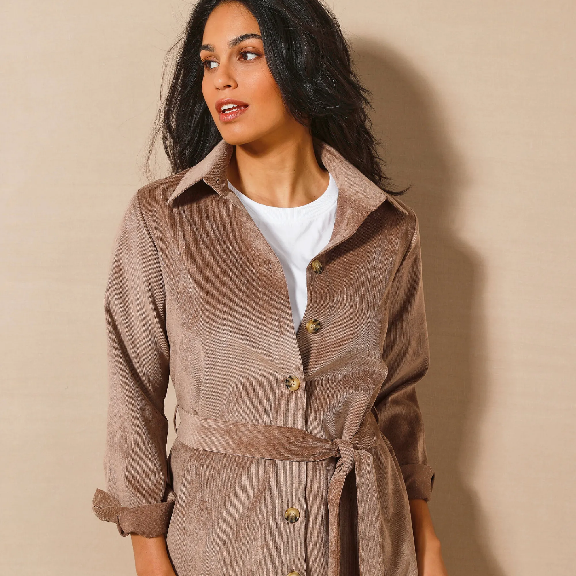 Bloes En Tuniek<Blancheporte Likethemd in velours met ceintuur taupe