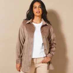 Bloes En Tuniek<Blancheporte Likethemd in velours met ceintuur taupe