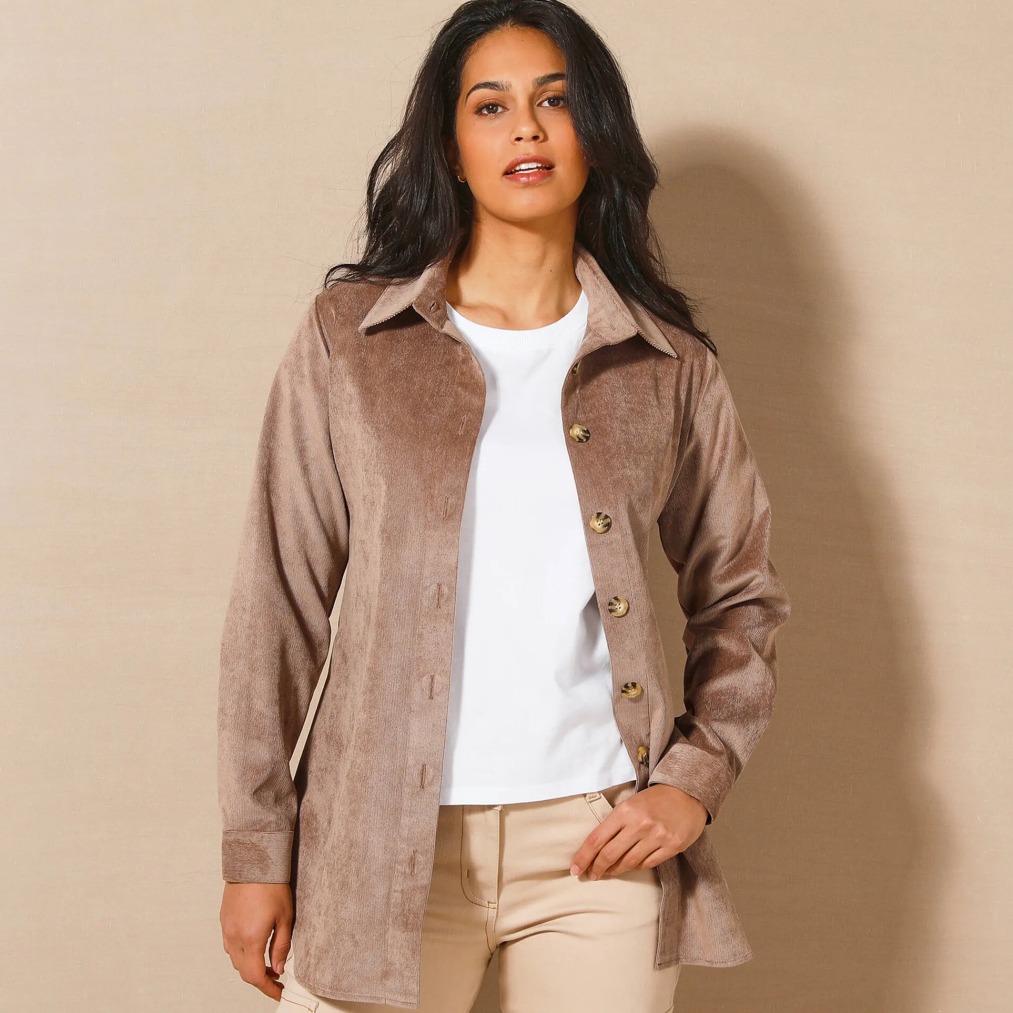 Bloes En Tuniek<Blancheporte Likethemd in velours met ceintuur taupe