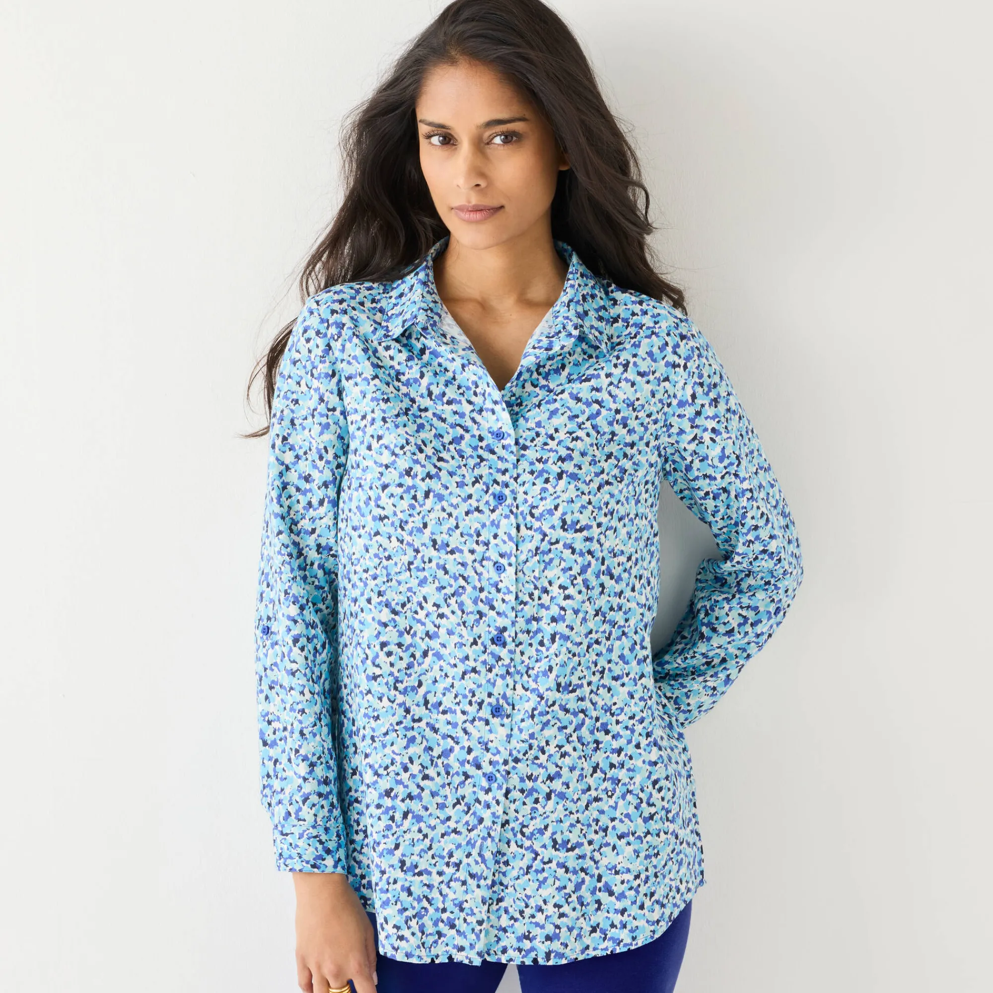 Bloes En Tuniek<Blancheporte Likethemd met minimalistische print marine / felblauw