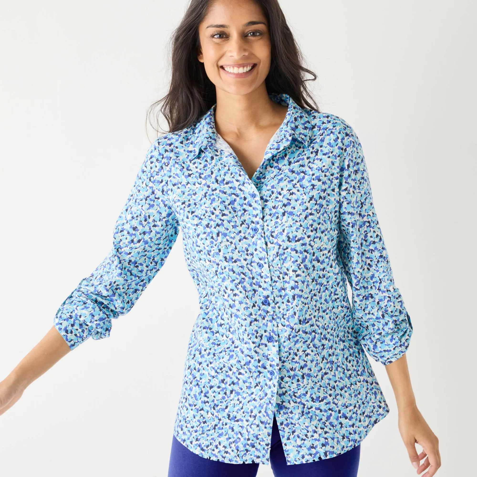 Bloes En Tuniek<Blancheporte Likethemd met minimalistische print marine / felblauw