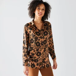 Bloes En Tuniek<Blancheporte Likethemd met tweekleurige print, crêpe karamel / zwart