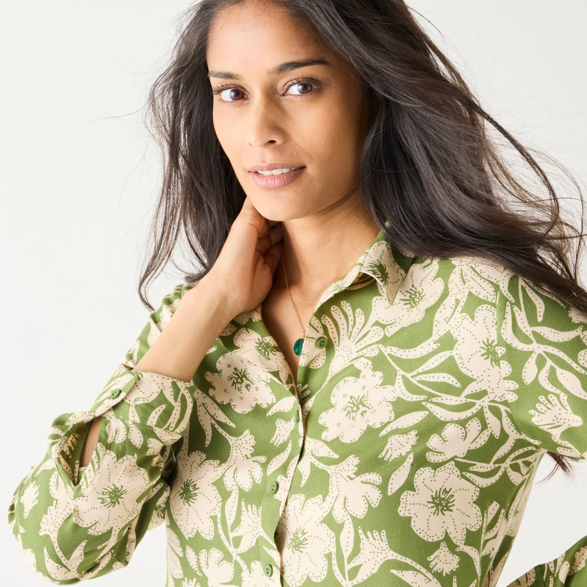 Bloes En Tuniek<Blancheporte Likethemd met tweekleurige print, crêpe groen / beige