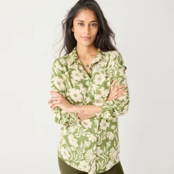 Bloes En Tuniek<Blancheporte Likethemd met tweekleurige print, crêpe groen / beige