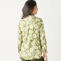 Bloes En Tuniek<Blancheporte Likethemd met tweekleurige print, crêpe groen / beige
