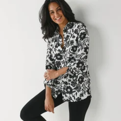 Bloes En Tuniek<Blancheporte Likethemd met tweekleurige print, crêpe ecru / zwart