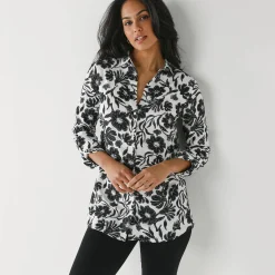 Bloes En Tuniek<Blancheporte Likethemd met tweekleurige print, crêpe ecru / zwart