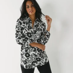 Bloes En Tuniek<Blancheporte Likethemd met tweekleurige print, crêpe ecru / zwart