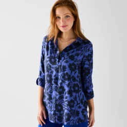Bloes En Tuniek<Blancheporte Likethemd met tweekleurige print, crêpe blauw / zwart