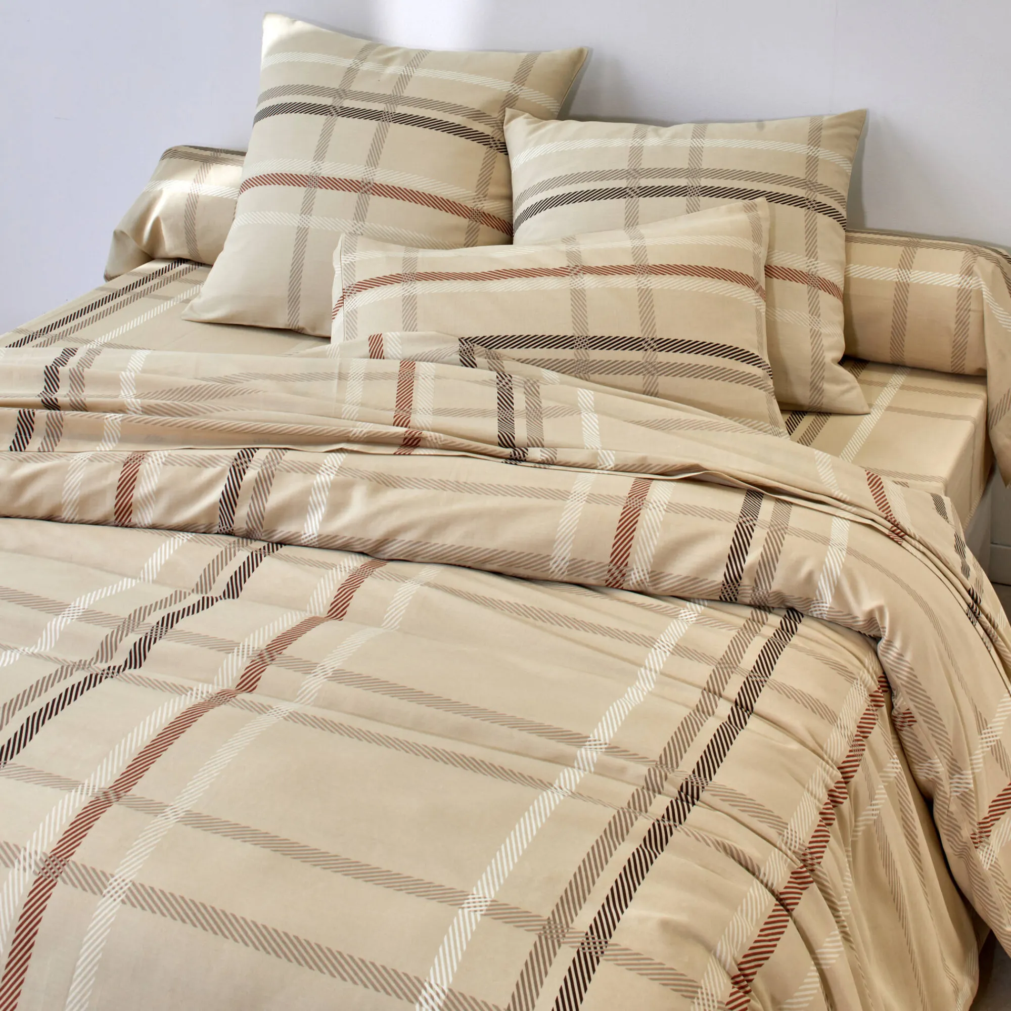 Fantasie Bedlinnen|Vlak Laken<Blancheporte Linge de lit Karl imprimé écossais, en coton beige