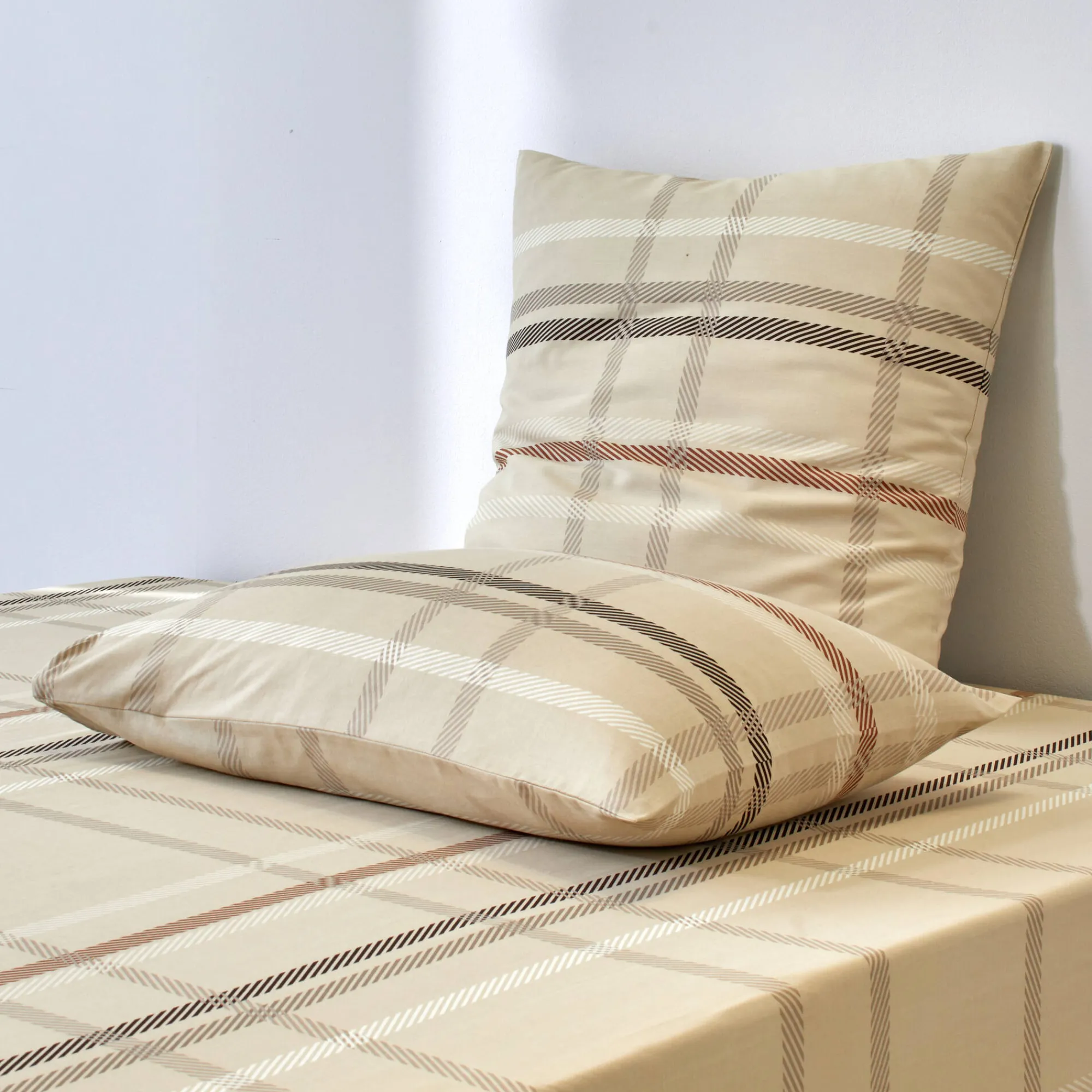Fantasie Bedlinnen|Vlak Laken<Blancheporte Linge de lit Karl imprimé écossais, en coton beige