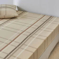 Fantasie Bedlinnen|Vlak Laken<Blancheporte Linge de lit Karl imprimé écossais, en coton beige