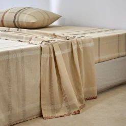 Fantasie Bedlinnen|Vlak Laken<Blancheporte Linge de lit Karl imprimé écossais, en coton beige
