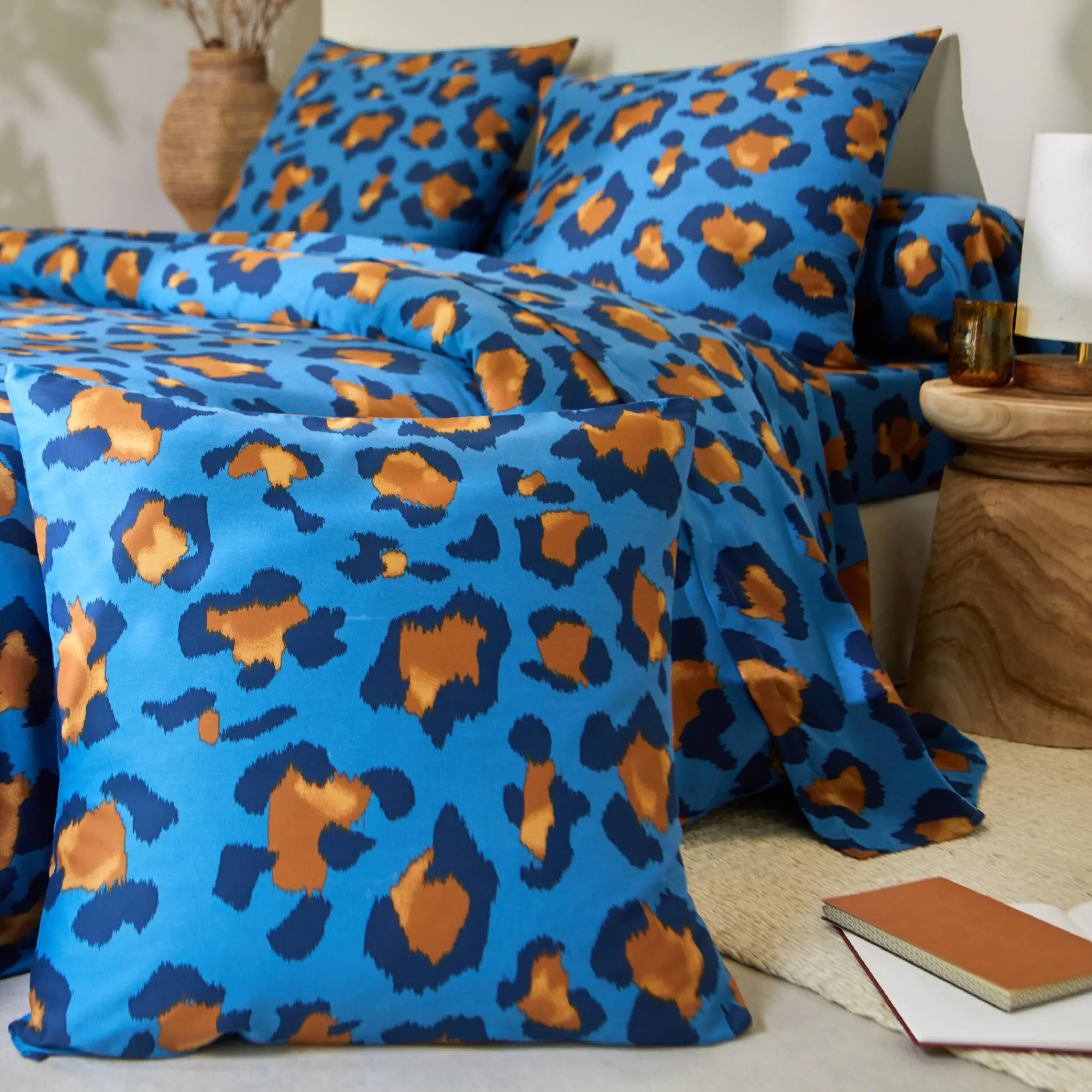Fantasie Bedlinnen|Kussensloop<Blancheporte Linge de lit Pedro en polycoton imprimé peau de bête blauw