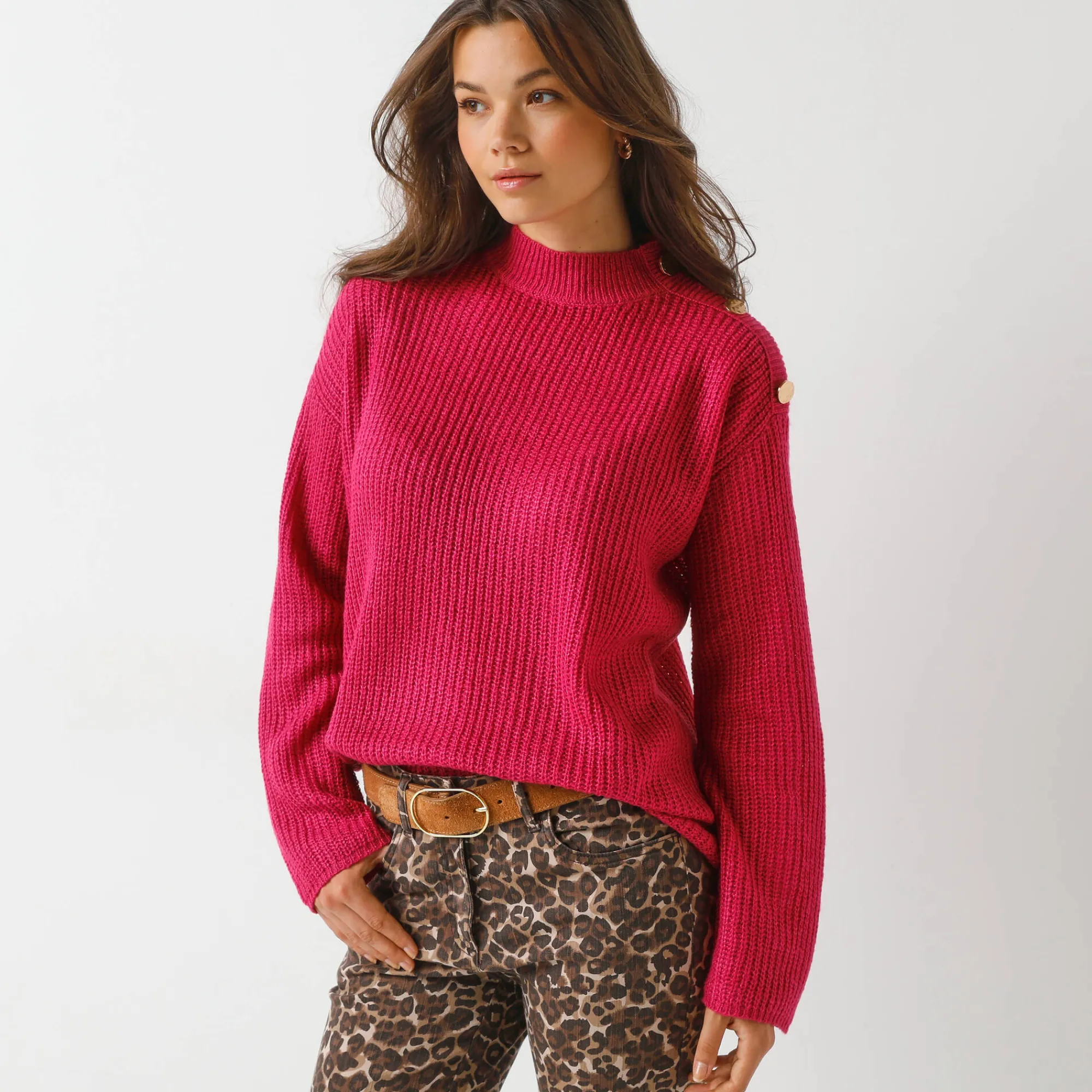 Trui En Vest<Blancheporte Loose trui, lange en ruime mouwen, patenttricot fuchsia