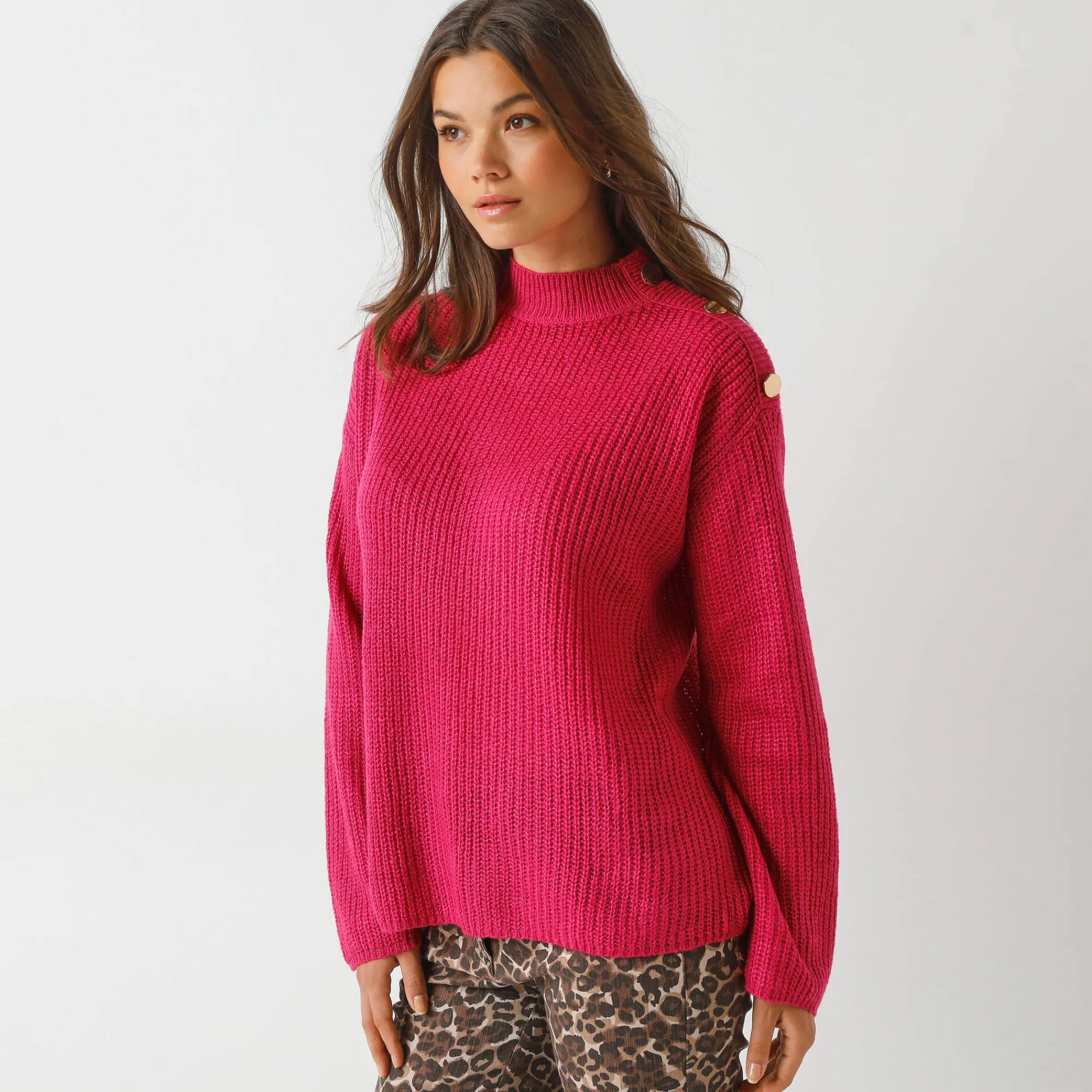 Trui En Vest<Blancheporte Loose trui, lange en ruime mouwen, patenttricot fuchsia