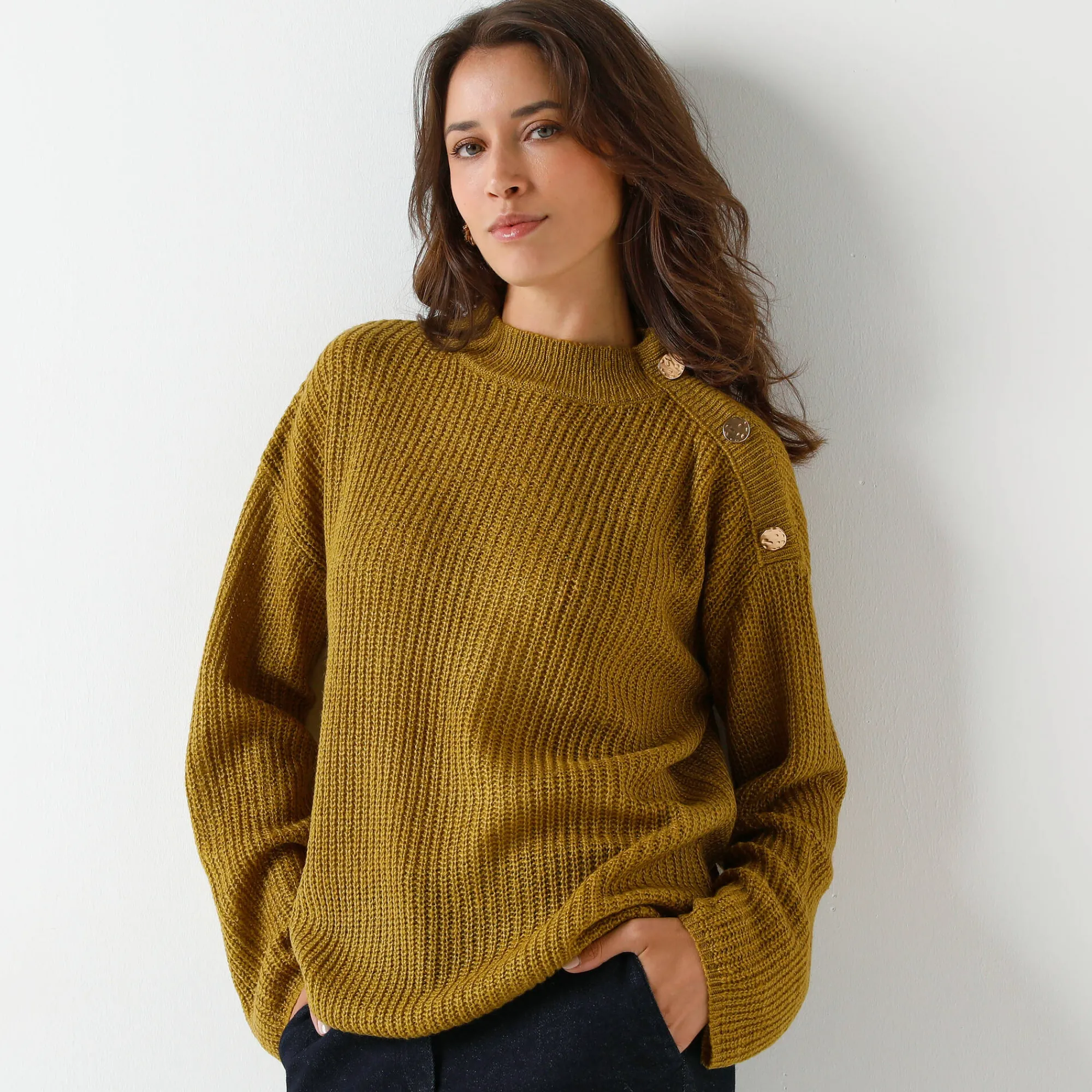 Trui En Vest<Blancheporte Loose trui, lange en ruime mouwen, patenttricot bronskleur
