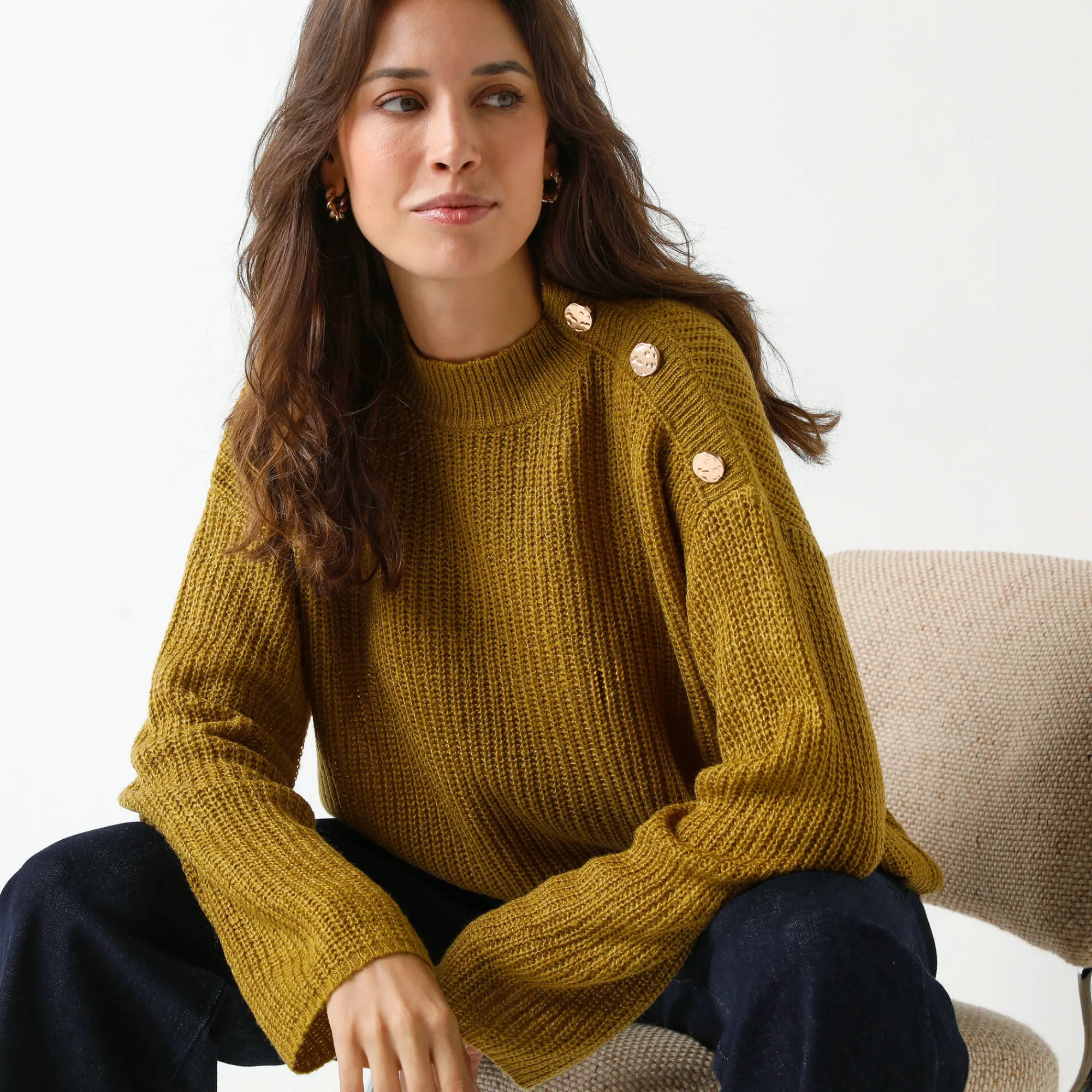 Trui En Vest<Blancheporte Loose trui, lange en ruime mouwen, patenttricot bronskleur