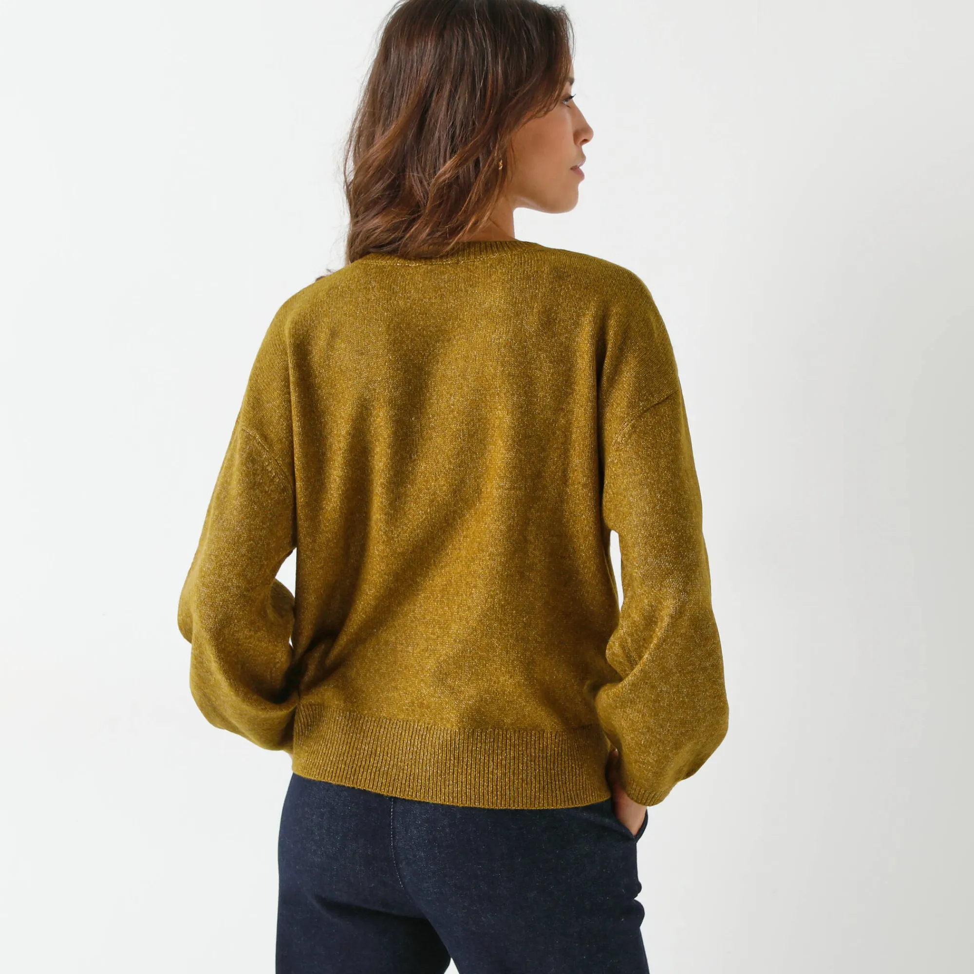 Trui En Vest<Blancheporte Loose trui met bloezende mouwen, chiné tricot in wolmengeling chiné groen