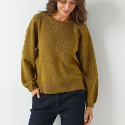 Trui En Vest<Blancheporte Loose trui met bloezende mouwen, chiné tricot in wolmengeling chiné groen