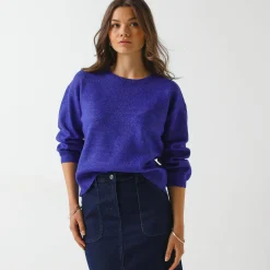 Trui En Vest<Blancheporte Loose trui met bloezende mouwen, chiné tricot in wolmengeling paars