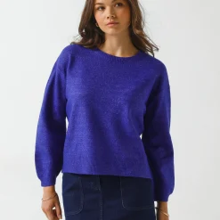 Trui En Vest<Blancheporte Loose trui met bloezende mouwen, chiné tricot in wolmengeling paars