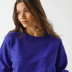 Trui En Vest<Blancheporte Loose trui met bloezende mouwen, chiné tricot in wolmengeling paars