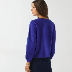 Trui En Vest<Blancheporte Loose trui met bloezende mouwen, chiné tricot in wolmengeling paars
