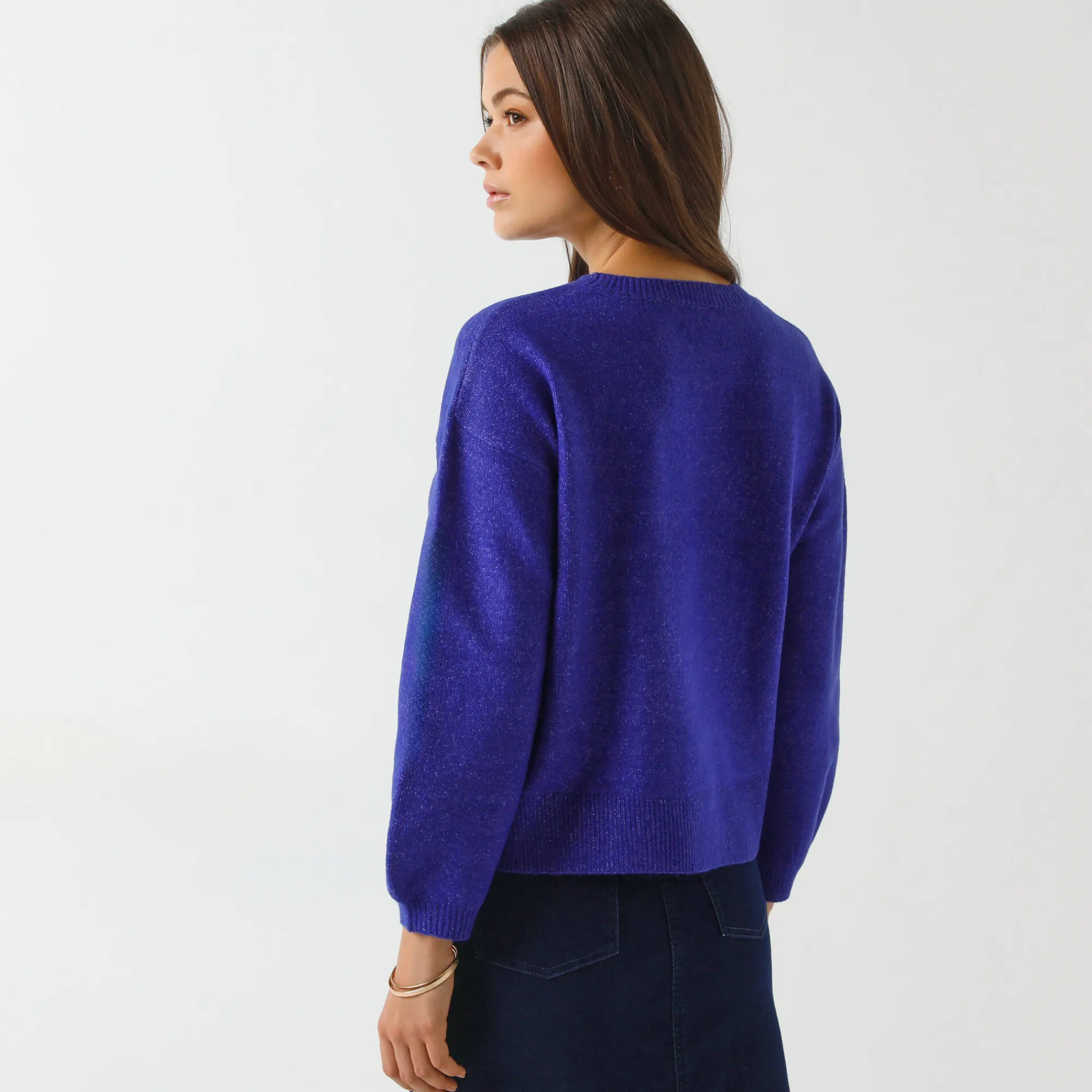 Trui En Vest<Blancheporte Loose trui met bloezende mouwen, chiné tricot in wolmengeling paars