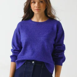 Trui En Vest<Blancheporte Loose trui met bloezende mouwen, chiné tricot in wolmengeling paars