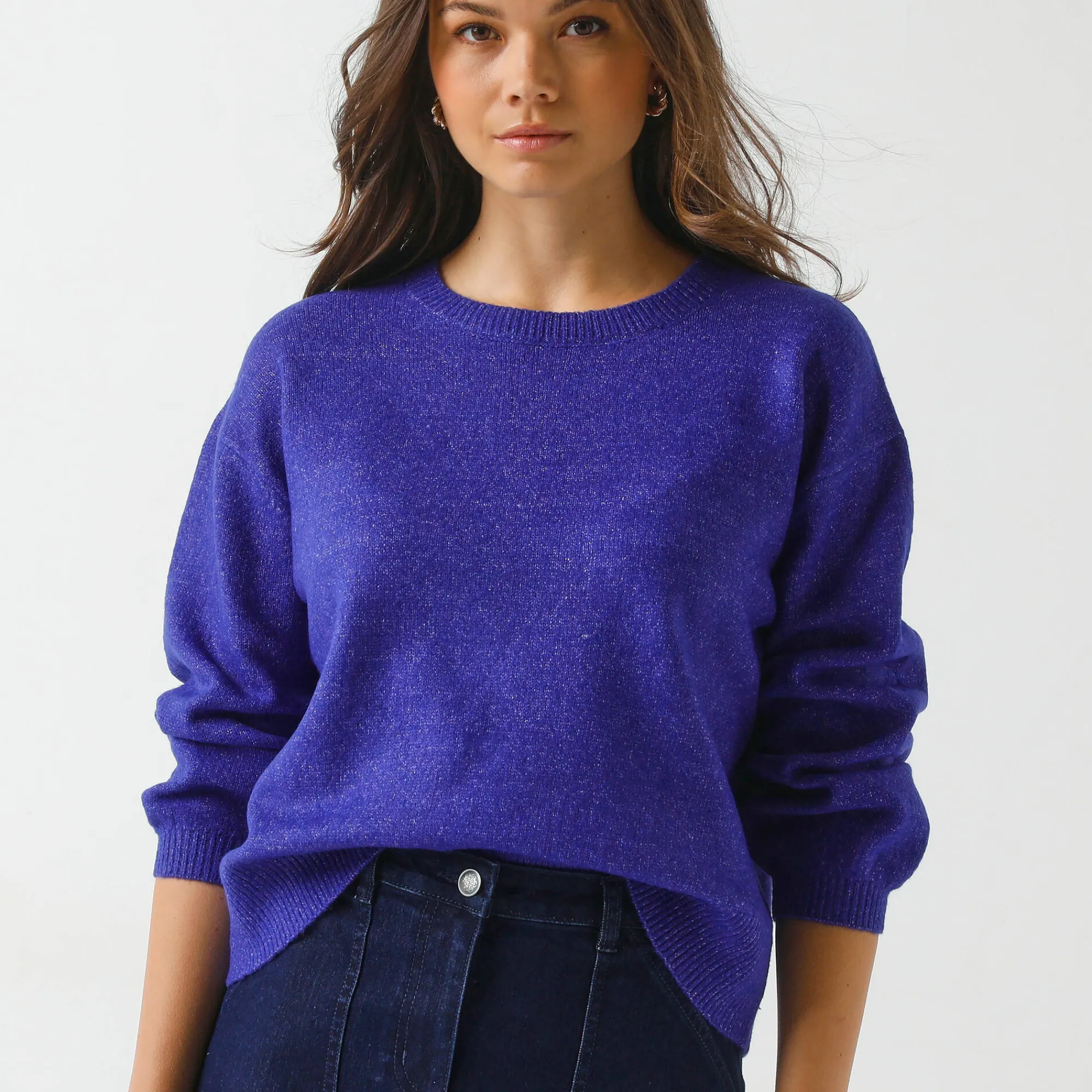 Trui En Vest<Blancheporte Loose trui met bloezende mouwen, chiné tricot in wolmengeling paars