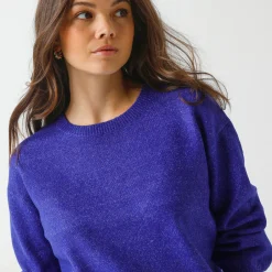 Trui En Vest<Blancheporte Loose trui met bloezende mouwen, chiné tricot in wolmengeling paars