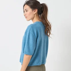 Trui En Vest<Blancheporte Loose trui met ellebooglange mouwen, mix van wol en mohair gletsjerblauw