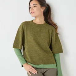 Trui En Vest<Blancheporte Loose trui met ellebooglange mouwen, mix van wol en mohair mosgroen