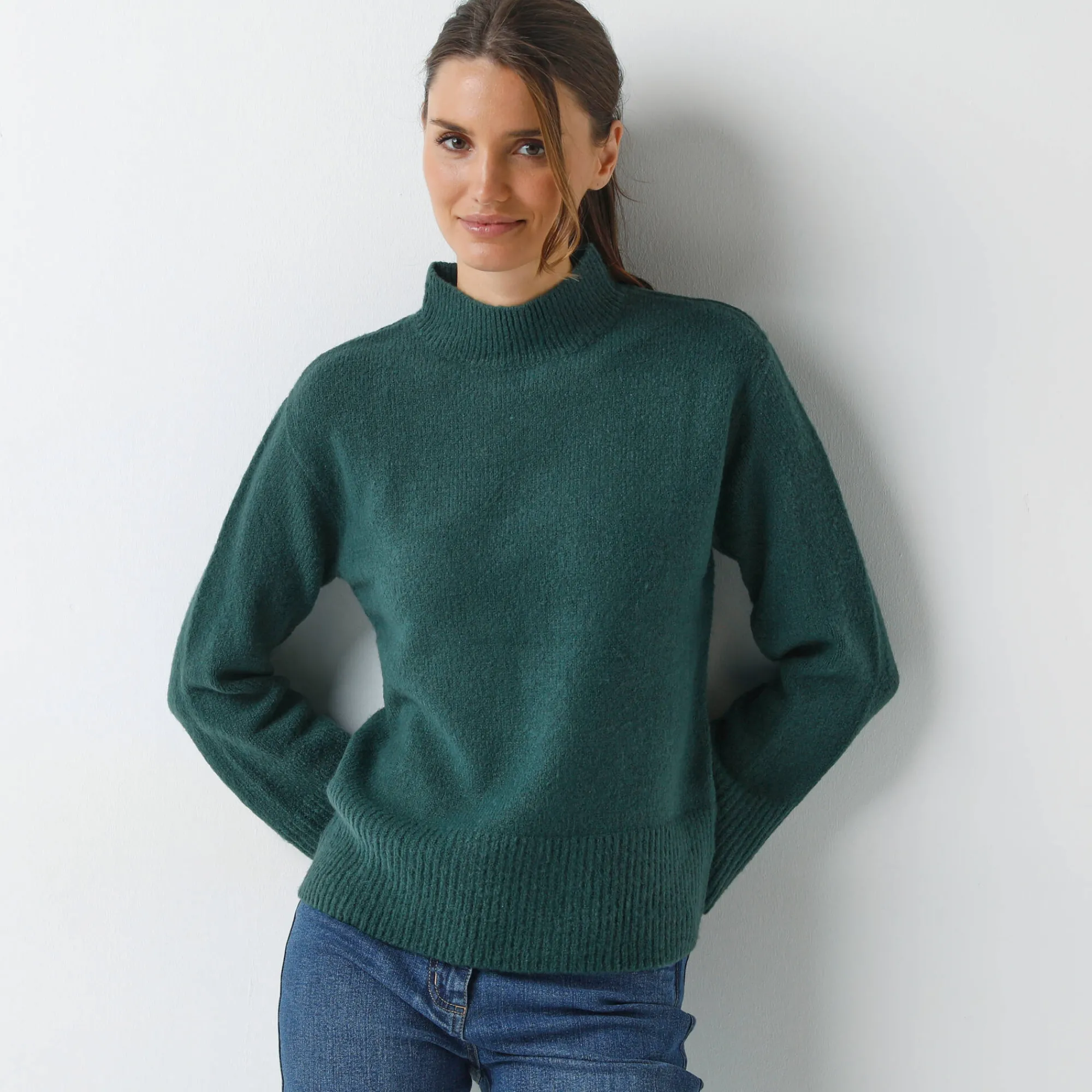 Trui En Vest<Blancheporte Loose trui met opstaande kraag, ruime mouwen dennengroen