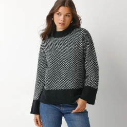 Trui En Vest<Blancheporte Loose trui met opstaande kraag, tweekleurig zwart / ecru
