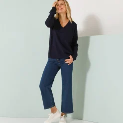 Trui En Vest<Blancheporte Loose trui met V-hals, patenttricot marine
