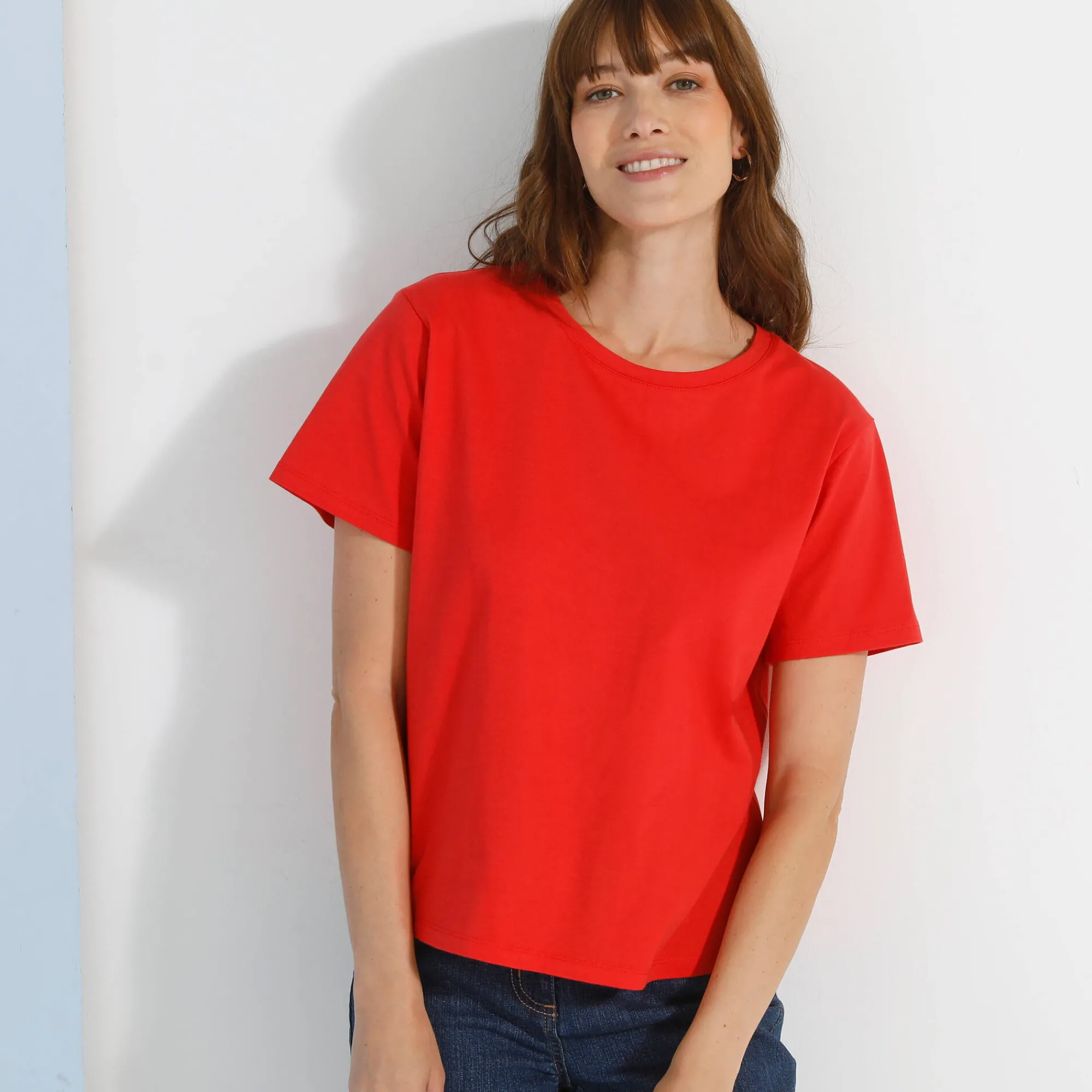 T-Shirt En Topje<Blancheporte Loose' T-shirt in katoen, effen klaproosrood