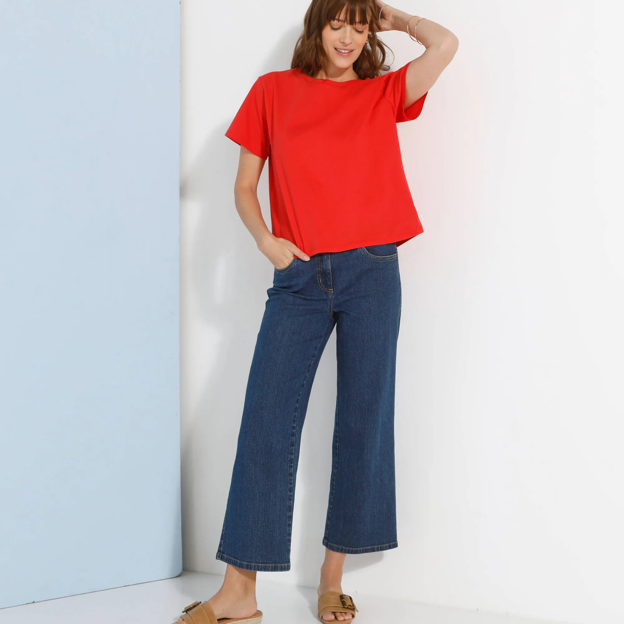 T-Shirt En Topje<Blancheporte Loose' T-shirt in katoen, effen klaproosrood
