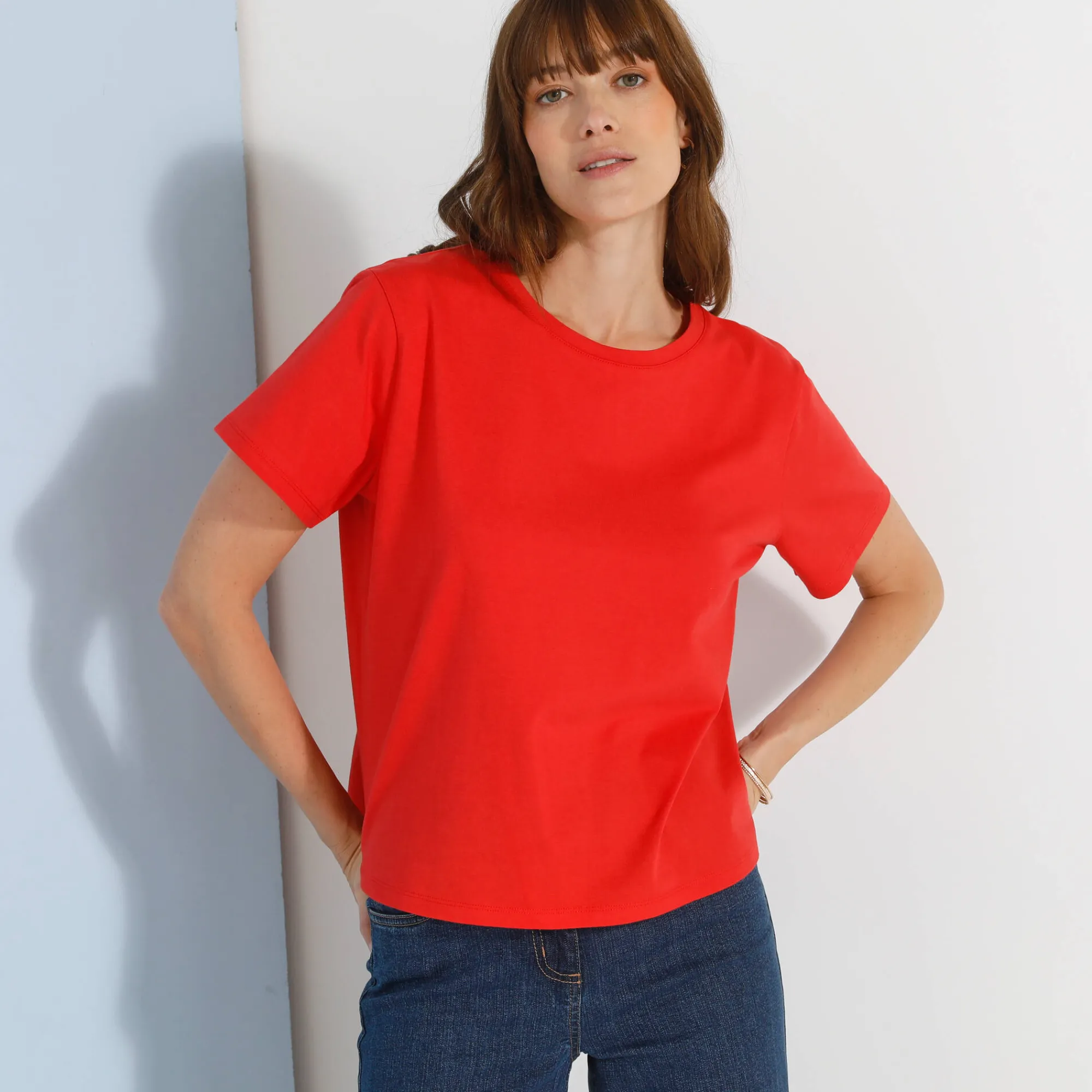 T-Shirt En Topje<Blancheporte Loose' T-shirt in katoen, effen klaproosrood