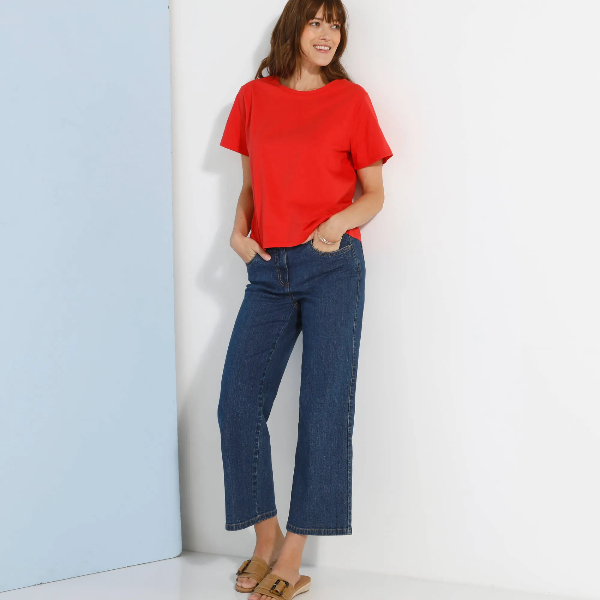 T-Shirt En Topje<Blancheporte Loose' T-shirt in katoen, effen klaproosrood