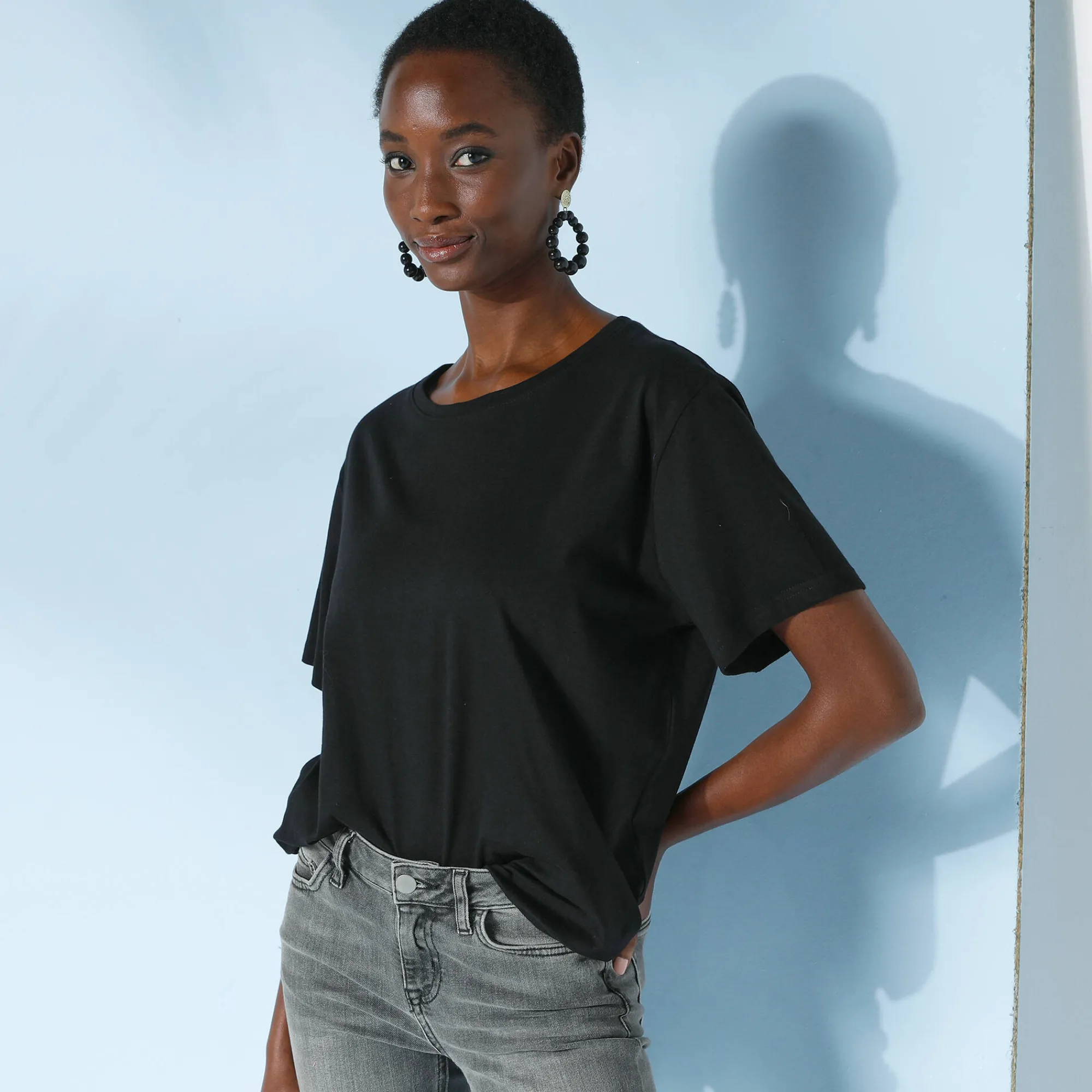 T-Shirt En Topje<Blancheporte Loose' T-shirt in katoen, effen zwart