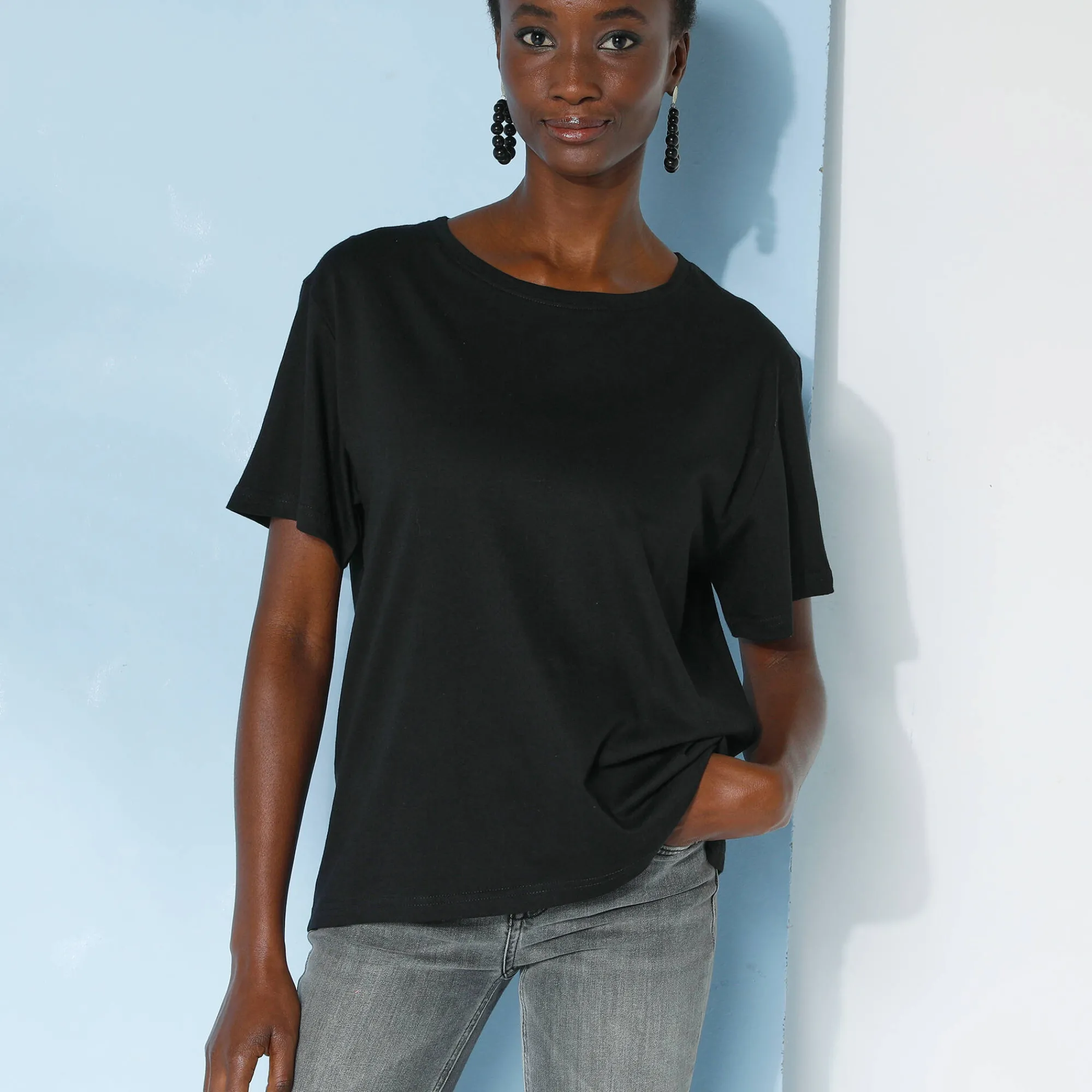 T-Shirt En Topje<Blancheporte Loose' T-shirt in katoen, effen zwart