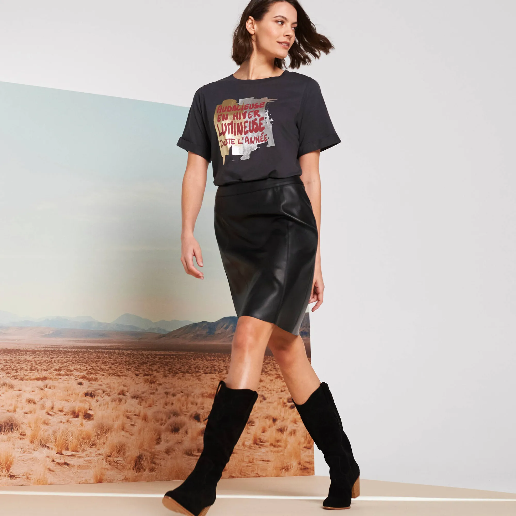 T-Shirt En Topje<Blancheporte Loose T-shirt met letterprint antraciet