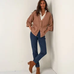 Trui En Vest<Blancheporte Loose vest met knopen, 7/8-mouwen chiné taupe
